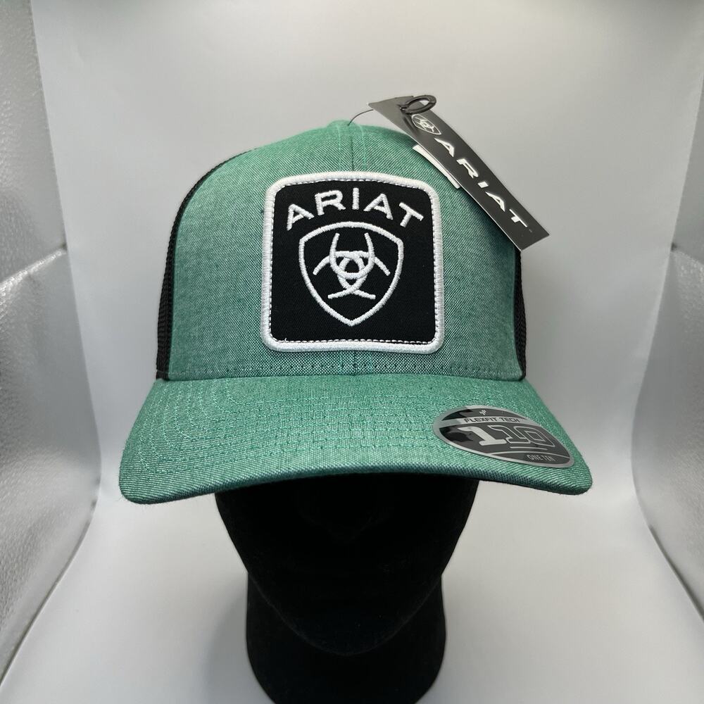 Ariat 110 FlexFit Tech Adjustable Snapback Mesh Patch Logo Hat Green/Black NWT